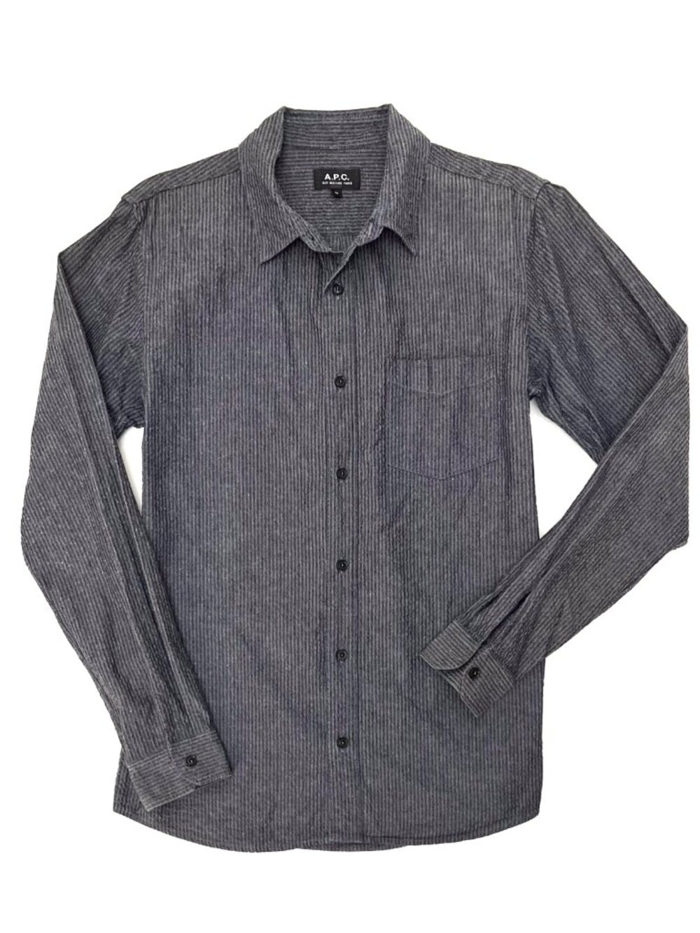 A.P.C Men's Shirt Grey Seersucker Size Medium $270